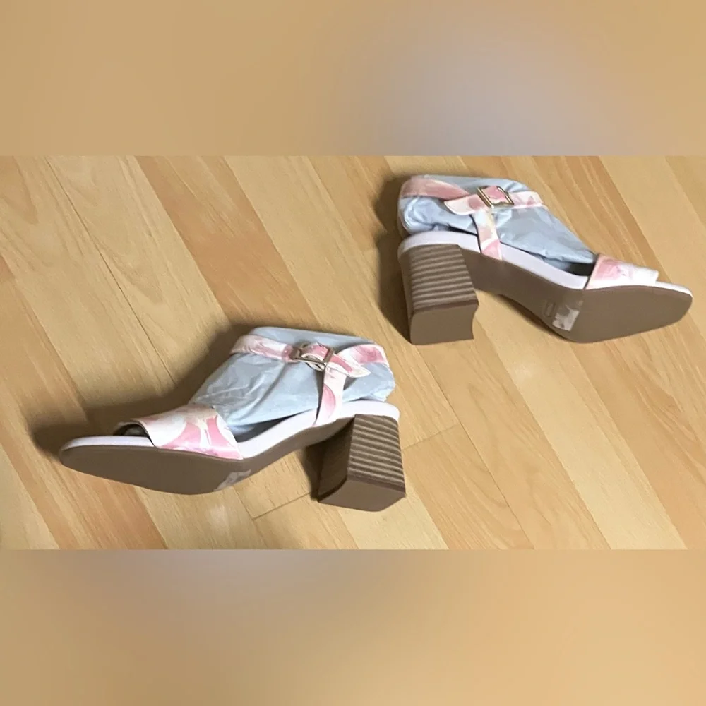 Rockport X Oh Joy! Collaboration Pink Multi Block Heel Sandal: Size 7.5